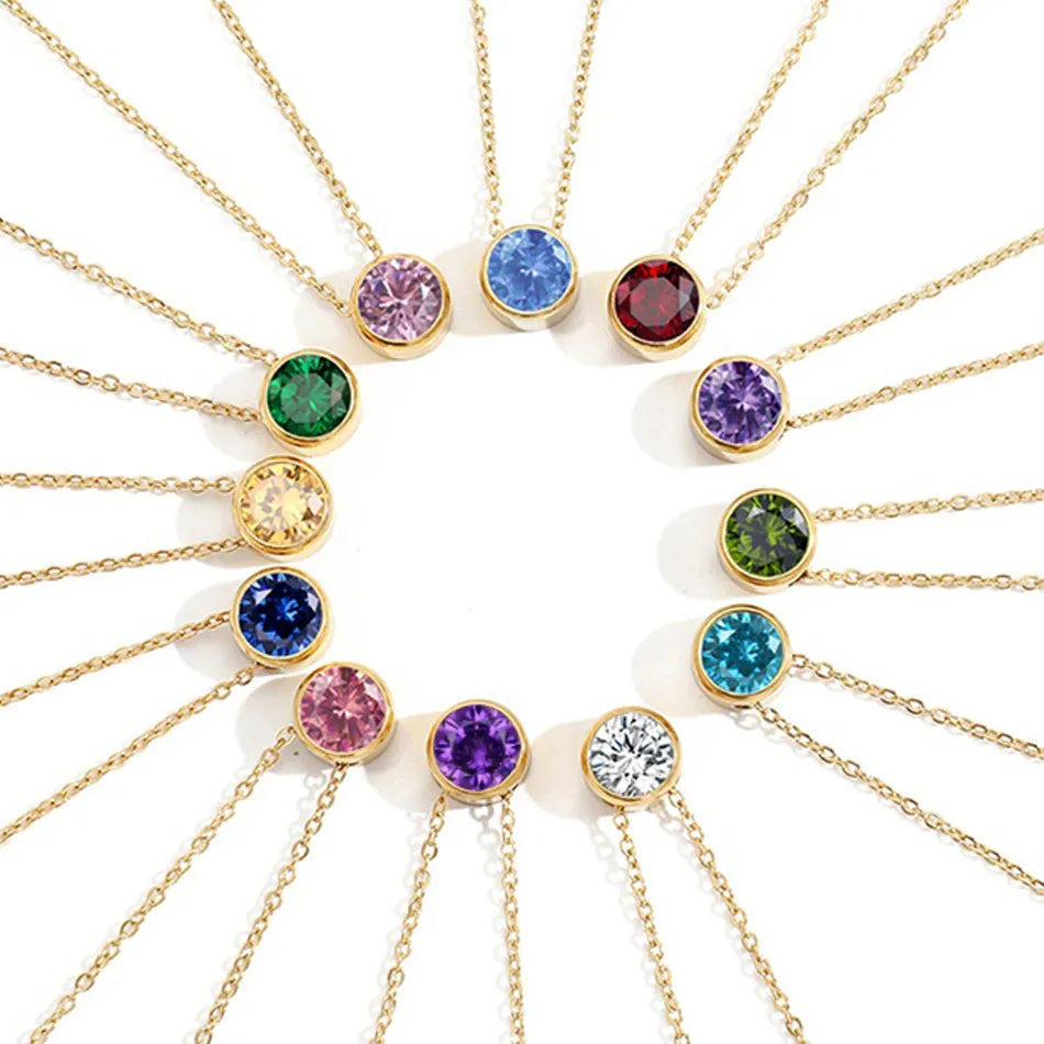 Chic Birthstone Steel Necklace